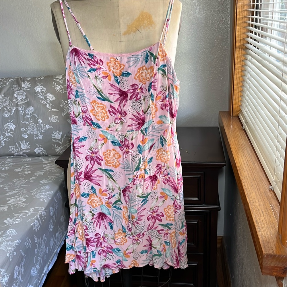 Pink floral dress with ruffles